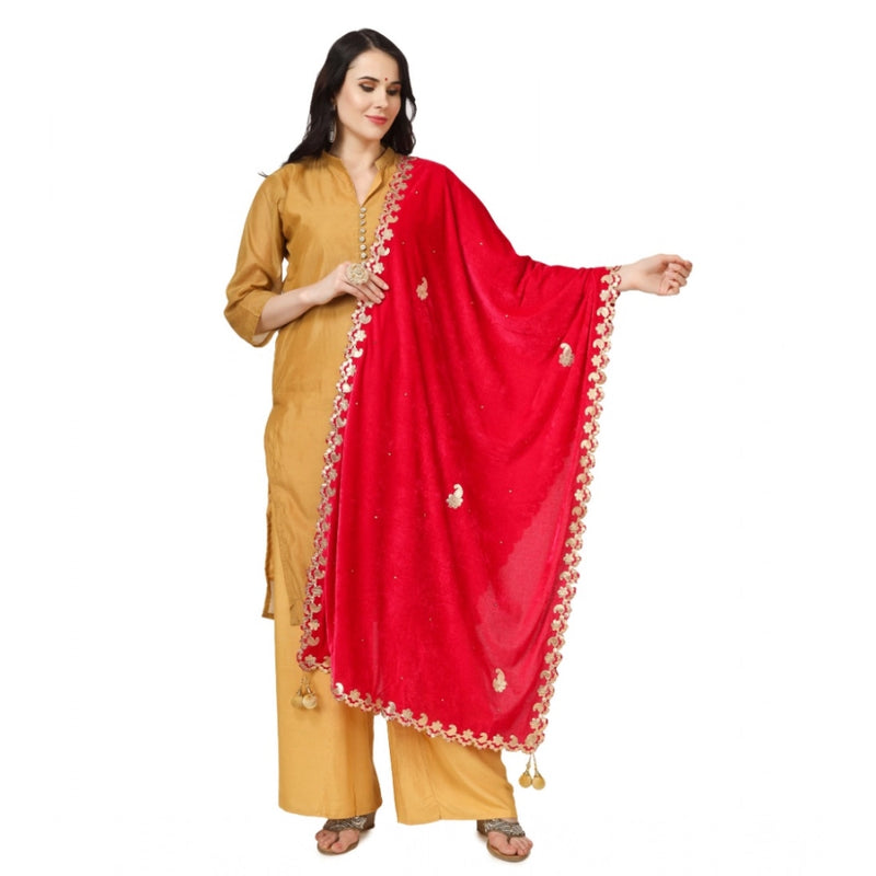 Mayawye Women's Velvet Gotta Patti Dupatta (Pink, Length: 2.25 to 2.50 Mtr)
