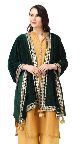 Mayawye Women's Velvet Gotta Patti Dupatta (Green, Length: 2.25 to 2.50 Mtr)