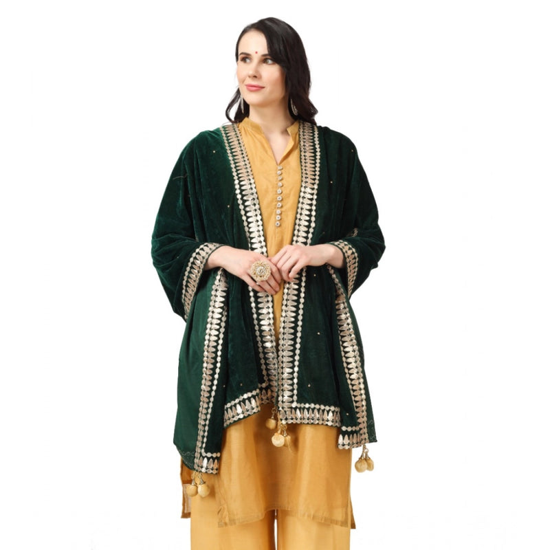 Mayawye Women's Velvet Gotta Patti Dupatta (Green, Length: 2.25 to 2.50 Mtr)