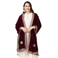 Mayawye Women's Velvet Gotta Patti Dupatta (Purple, Length: 2.25 to 2.50 Mtr)