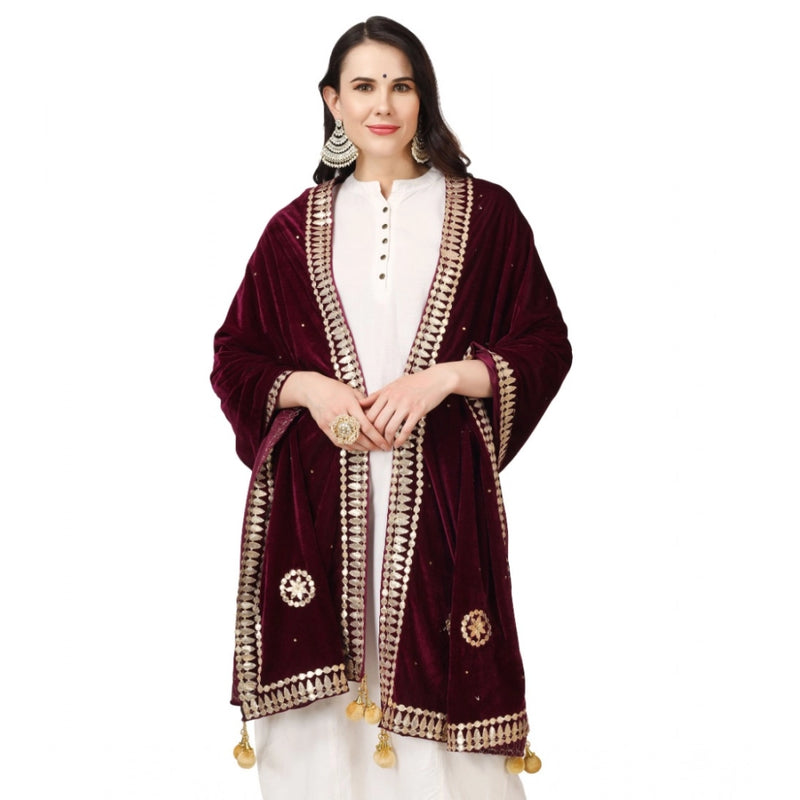 Mayawye Women's Velvet Gotta Patti Dupatta (Purple, Length: 2.25 to 2.50 Mtr)