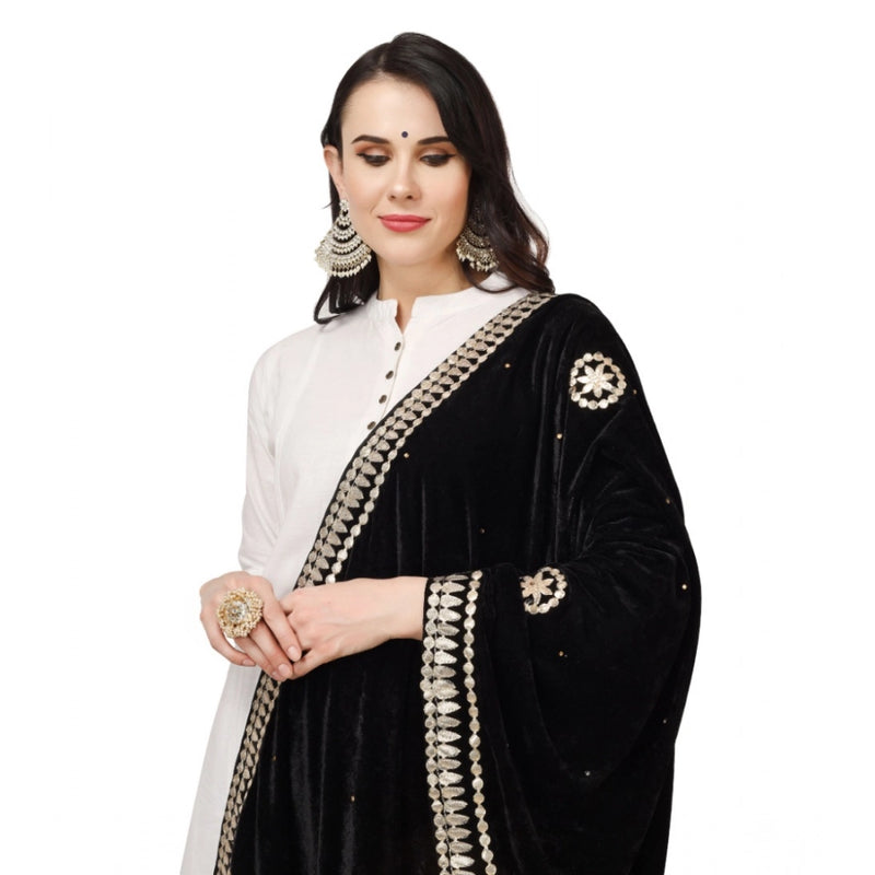 Mayawye Women's Velvet Gotta Patti Dupatta (Black, Length: 2.25 to 2.50 Mtr)