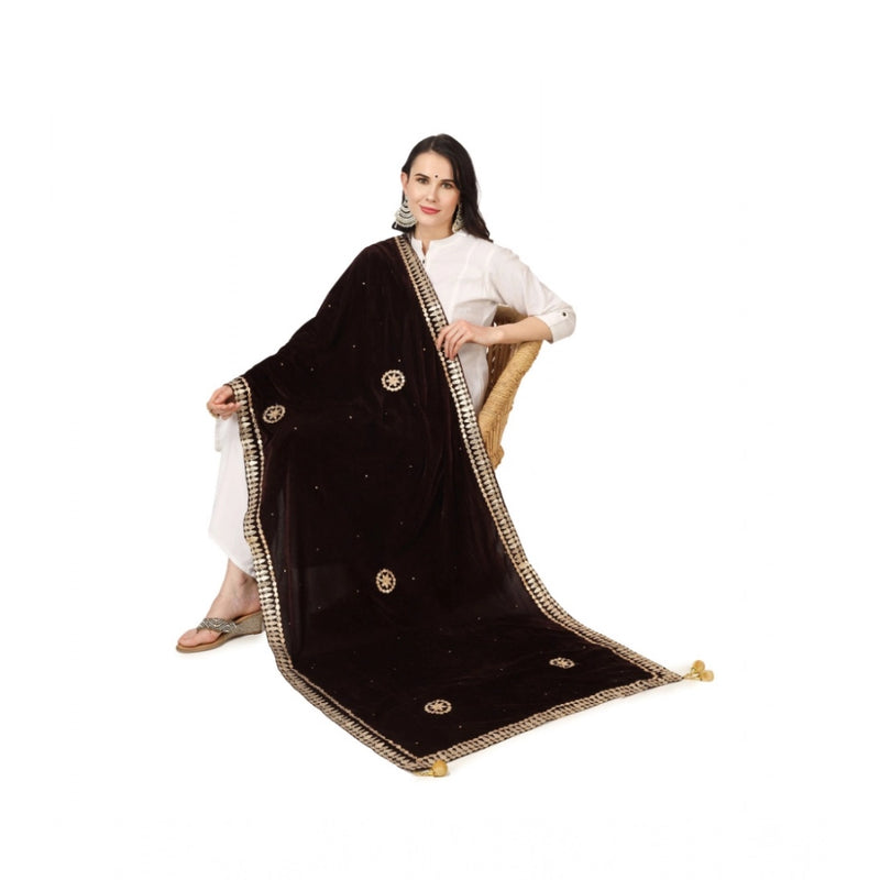 Mayawye Women's Velvet Gotta Patti Dupatta (Brown, Length: 2.25 to 2.50 Mtr)