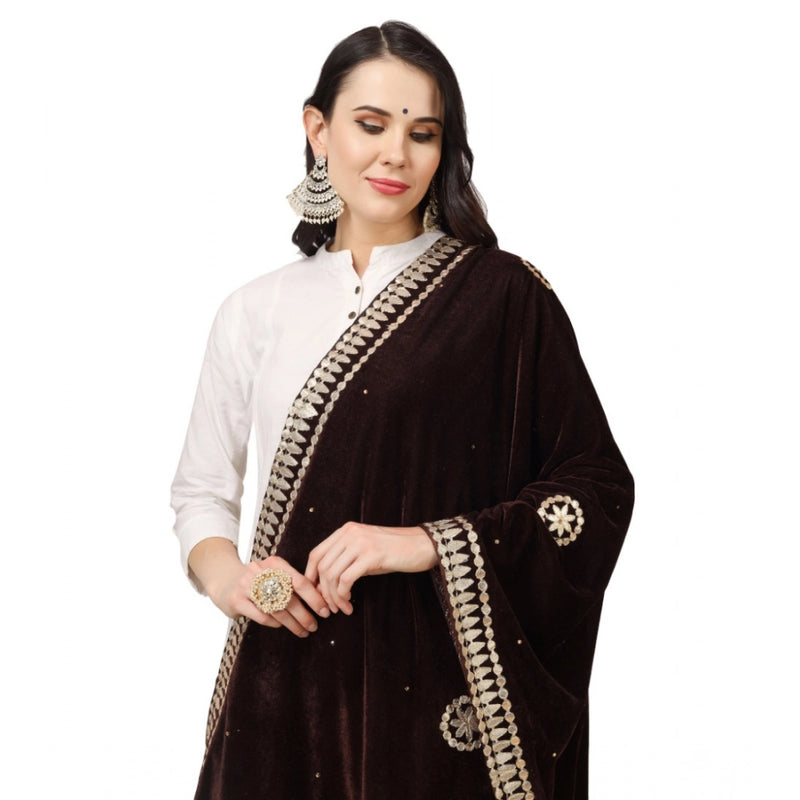 Mayawye Women's Velvet Gotta Patti Dupatta (Brown, Length: 2.25 to 2.50 Mtr)
