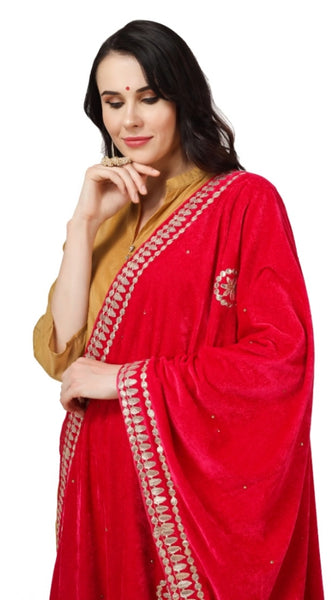 Mayawye Women's Velvet Gotta Patti Dupatta (Pink, Length: 2.25 to 2.50 Mtr)