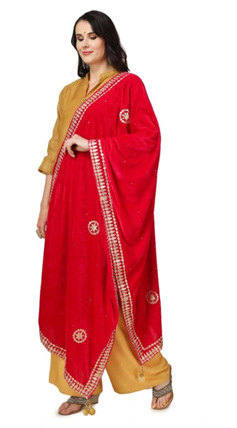 Mayawye Women's Velvet Gotta Patti Dupatta (Pink, Length: 2.25 to 2.50 Mtr)