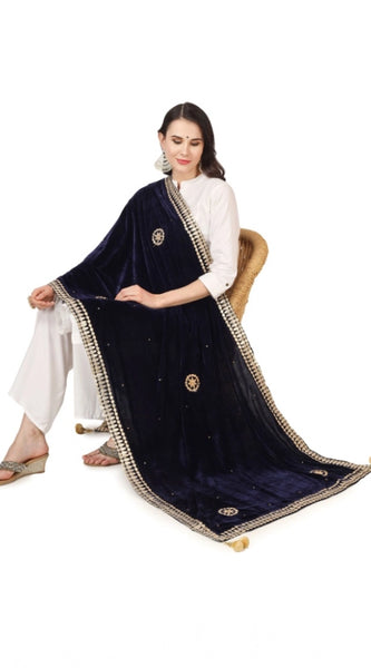 Mayawye Women's Velvet Gotta Patti Dupatta (Blue, Length: 2.25 to 2.50 Mtr)