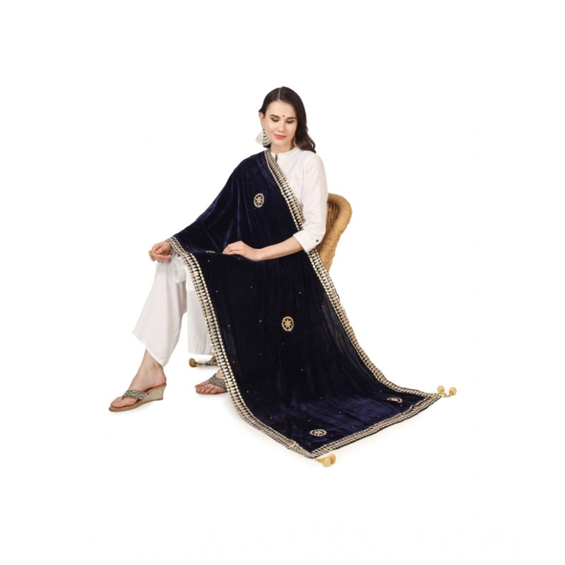 Mayawye Women's Velvet Gotta Patti Dupatta (Blue, Length: 2.25 to 2.50 Mtr)