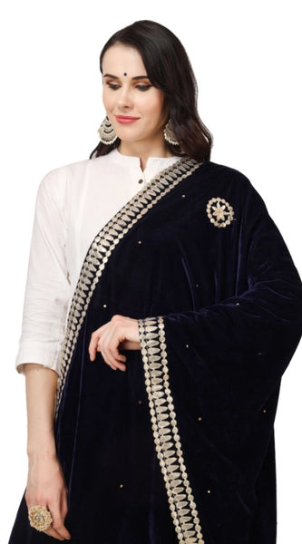 Mayawye Women's Velvet Gotta Patti Dupatta (Blue, Length: 2.25 to 2.50 Mtr)