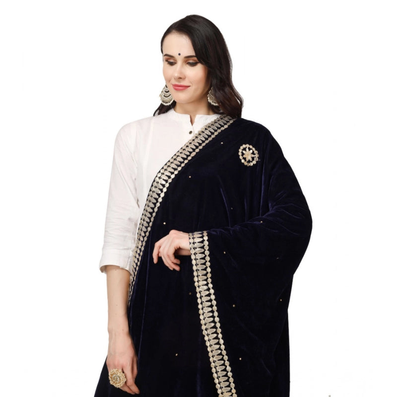 Mayawye Women's Velvet Gotta Patti Dupatta (Blue, Length: 2.25 to 2.50 Mtr)