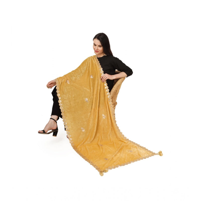 Mayawye Women's Velvet Gotta Patti Dupatta (Yellow, Length: 2.25 to 2.50 Mtr)
