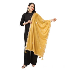 Mayawye Women's Velvet Gotta Patti Dupatta (Yellow, Length: 2.25 to 2.50 Mtr)