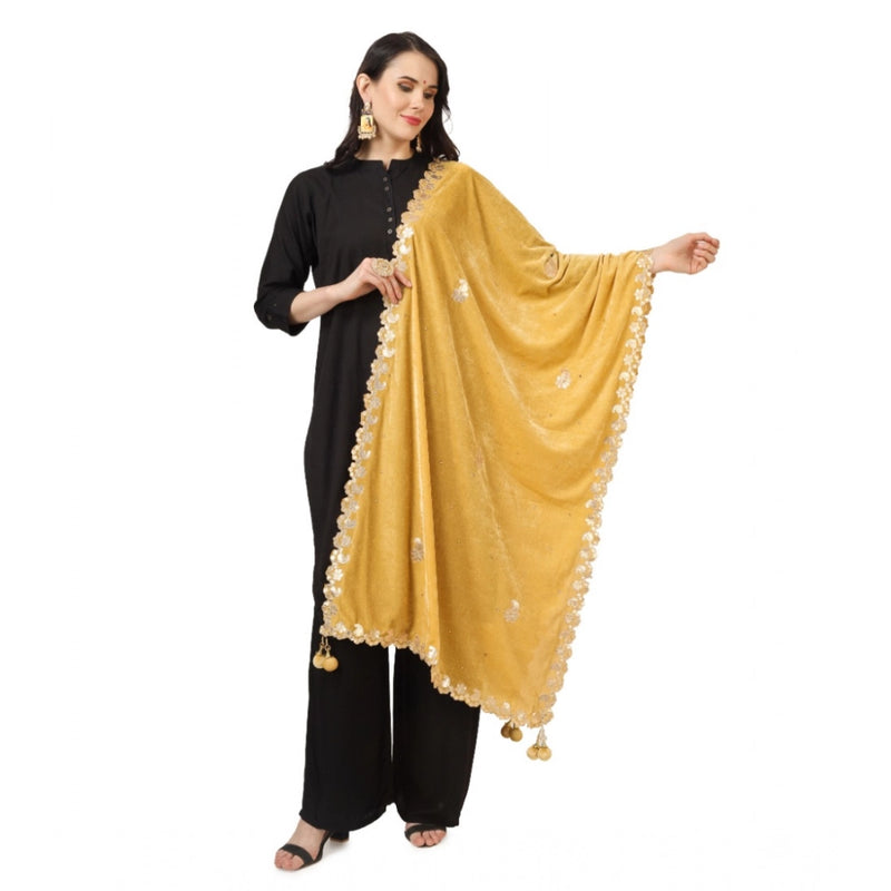 Mayawye Women's Velvet Gotta Patti Dupatta (Yellow, Length: 2.25 to 2.50 Mtr)