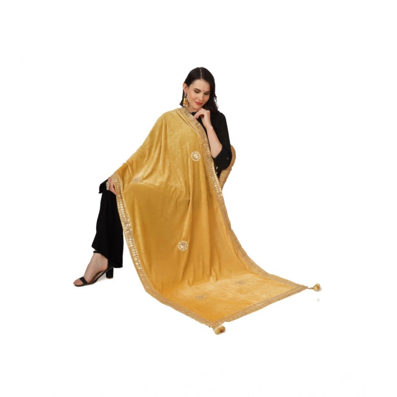 Mayawye Women's Velvet Gotta Patti Dupatta (Yellow, Length: 2.25 to 2.50 Mtr)