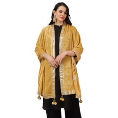 Mayawye Women's Velvet Gotta Patti Dupatta (Yellow, Length: 2.25 to 2.50 Mtr)