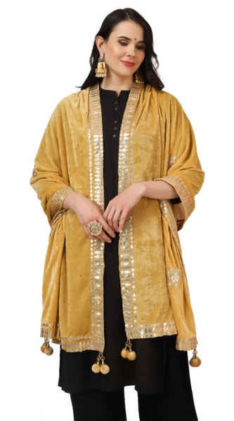 Mayawye Women's Velvet Gotta Patti Dupatta (Yellow, Length: 2.25 to 2.50 Mtr)