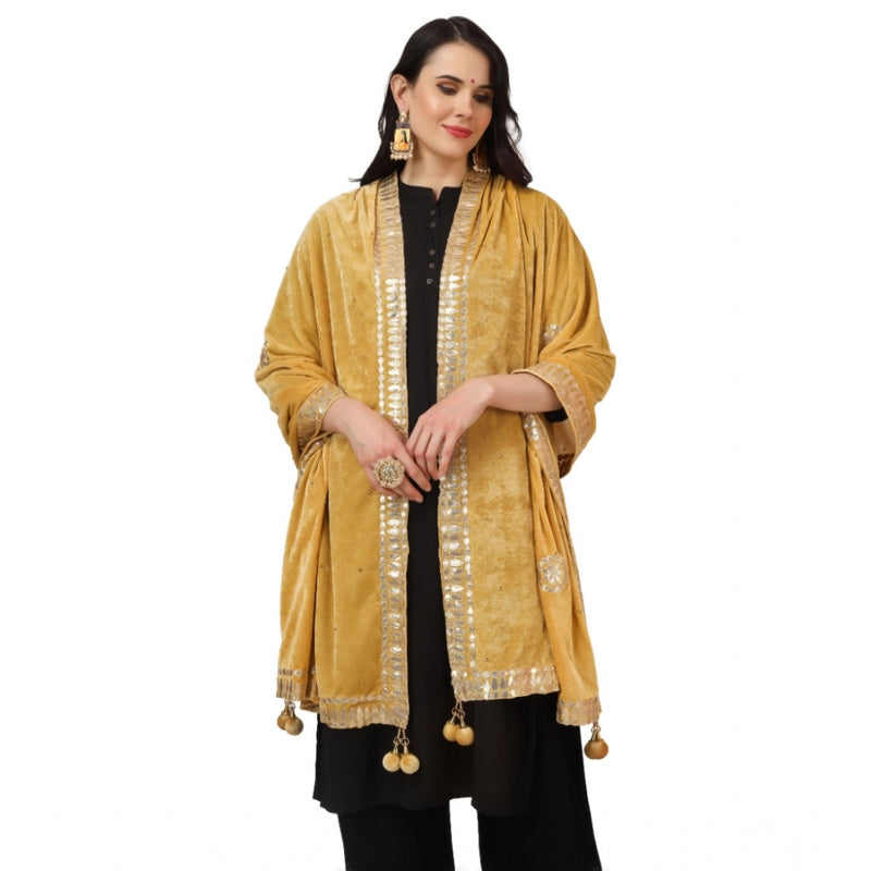 Mayawye Women's Velvet Gotta Patti Dupatta (Yellow, Length: 2.25 to 2.50 Mtr)