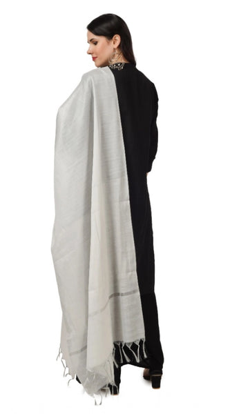 Mayawye Women's Chanderi Solid Dupatta (White, Length: 2.25 to 2.50 Mtr)