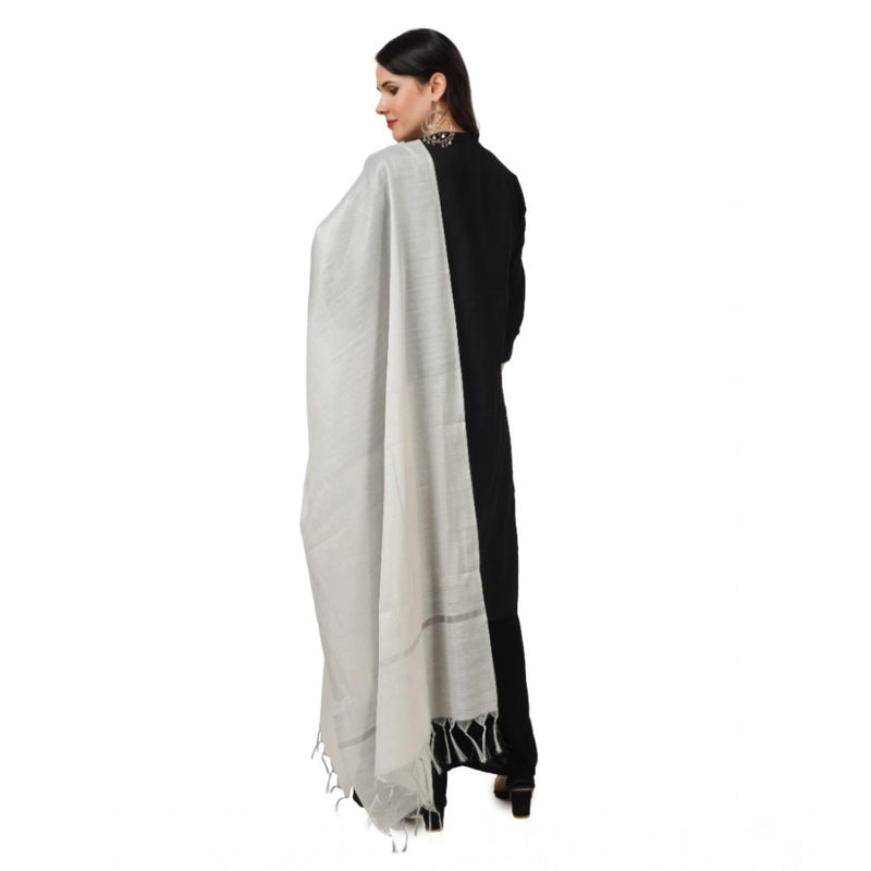 Mayawye Women's Chanderi Solid Dupatta (White, Length: 2.25 to 2.50 Mtr)