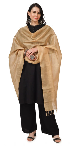 Mayawye Women's Chanderi Solid Dupatta (Gold, Length: 2.25 to 2.50 Mtr)