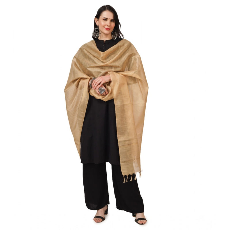 Mayawye Women's Chanderi Solid Dupatta (Gold, Length: 2.25 to 2.50 Mtr)