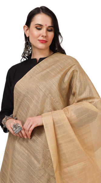 Mayawye Women's Chanderi Solid Dupatta (Gold, Length: 2.25 to 2.50 Mtr)