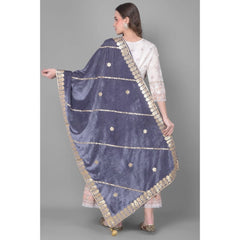 Mayawye Women's Velvet Gotta Patti Dupatta (Grey, Length: 2.25 to 2.50 Mtr)