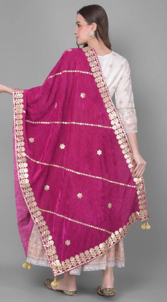 Mayawye Women's Velvet Gotta Patti Dupatta (Purple, Length: 2.25 to 2.50 Mtr)