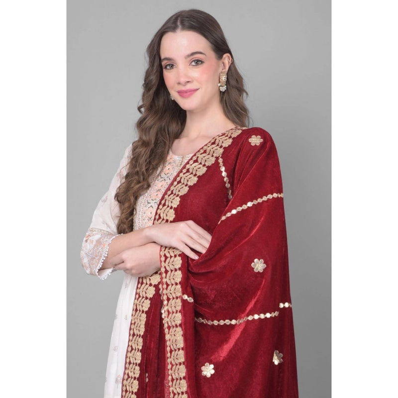 Mayawye Women's Velvet Gotta Patti Dupatta (Maroon, Length: 2.25 to 2.50 Mtr)