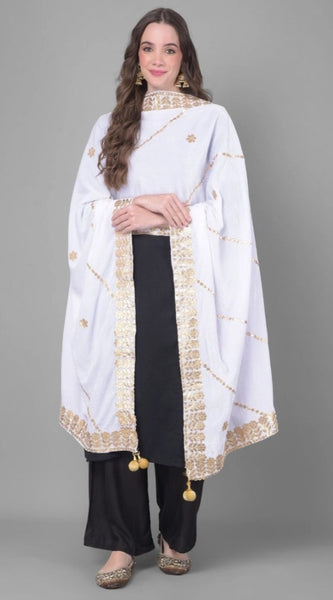 Mayawye Women's Velvet Gotta Patti Dupatta (Off White, Length: 2.25 to 2.50 Mtr)