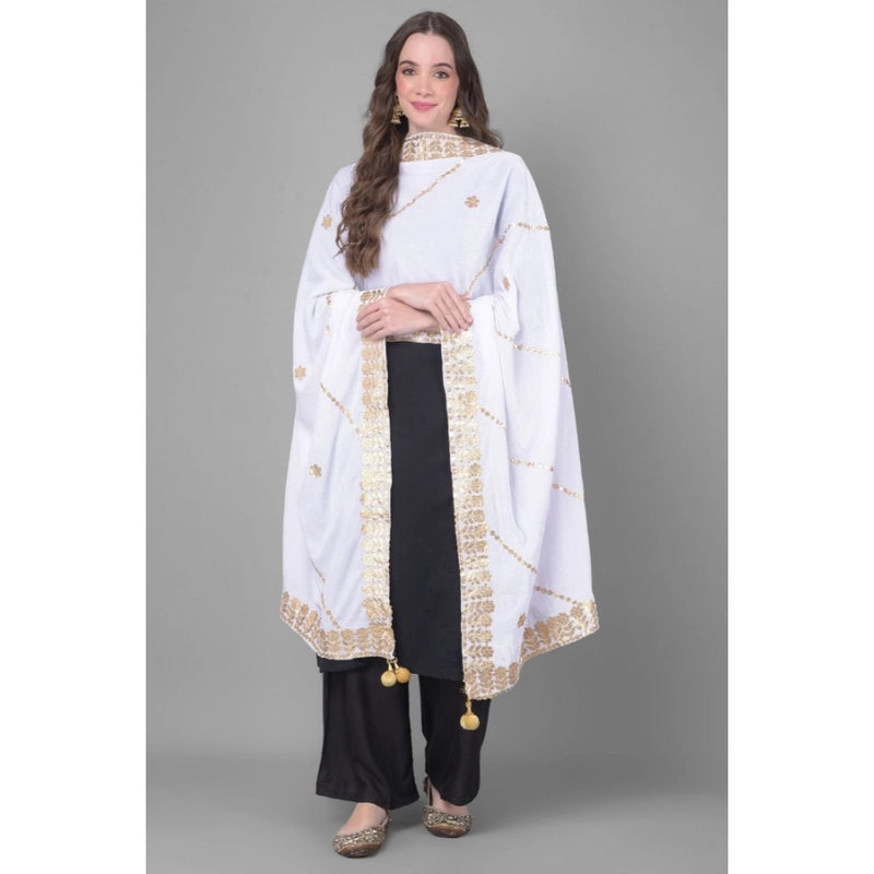 Mayawye Women's Velvet Gotta Patti Dupatta (Off White, Length: 2.25 to 2.50 Mtr)