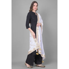 Mayawye Women's Velvet Gotta Patti Dupatta (Off White, Length: 2.25 to 2.50 Mtr)