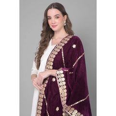 Mayawye Women's Velvet Gotta Patti Dupatta (Wine, Length: 2.25 to 2.50 Mtr)
