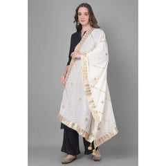 Mayawye Women's Velvet Gotta Patti Dupatta (White, Length: 2.25 to 2.50 Mtr)