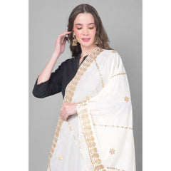 Mayawye Women's Velvet Gotta Patti Dupatta (White, Length: 2.25 to 2.50 Mtr)