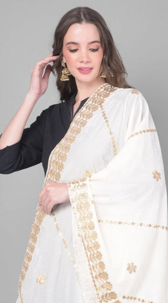 Mayawye Women's Velvet Gotta Patti Dupatta (White, Length: 2.25 to 2.50 Mtr)
