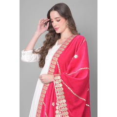 Mayawye Women's Velvet Gotta Patti Dupatta (Pink, Length: 2.25 to 2.50 Mtr)