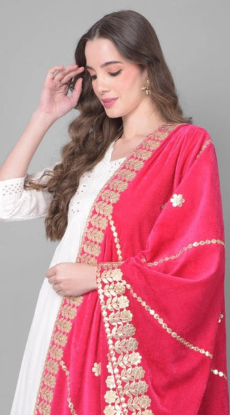 Mayawye Women's Velvet Gotta Patti Dupatta (Pink, Length: 2.25 to 2.50 Mtr)