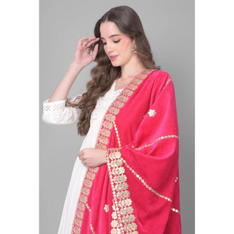 Mayawye Women's Velvet Gotta Patti Dupatta (Pink, Length: 2.25 to 2.50 Mtr)