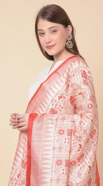 Mayawye Women's Art Silk Printed Dupatta (Orange, Length: 2.25 to 2.50 Mtr)