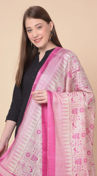 Mayawye Women's Art Silk Printed Dupatta (Pink, Length: 2.25 to 2.50 Mtr)
