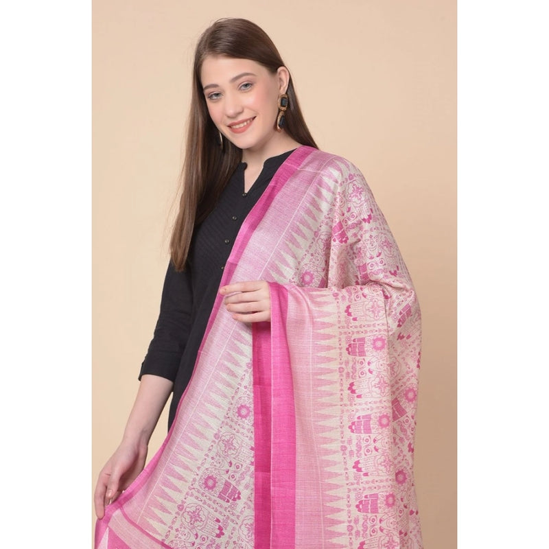 Mayawye Women's Art Silk Printed Dupatta (Pink, Length: 2.25 to 2.50 Mtr)