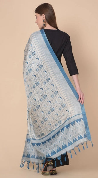 Mayawye Women's Art Silk Printed Dupatta (Turquoise, Length: 2.25 to 2.50 Mtr)