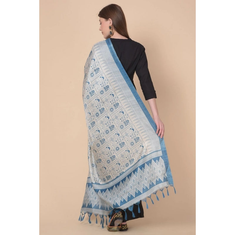 Mayawye Women's Art Silk Printed Dupatta (Turquoise, Length: 2.25 to 2.50 Mtr)