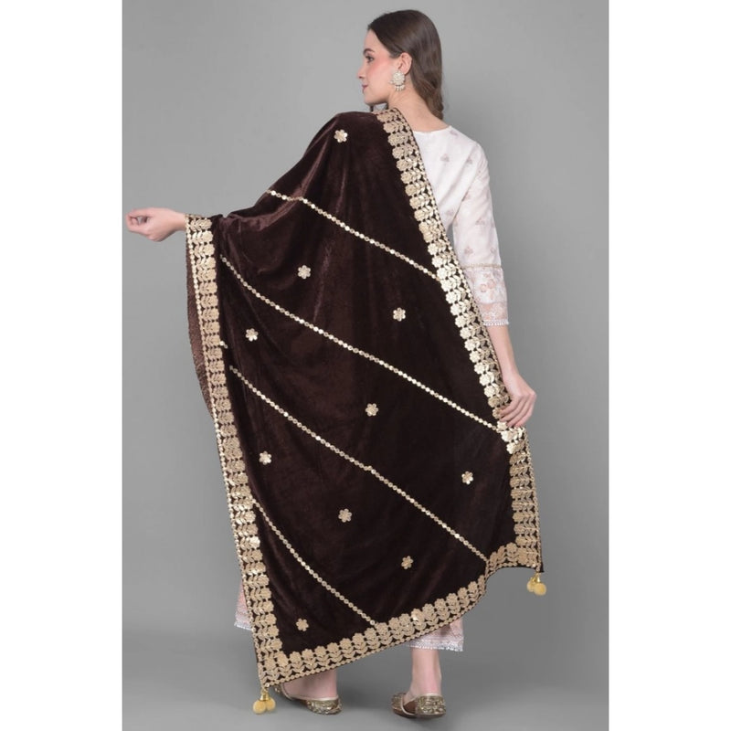 Mayawye Women's Velvet Gotta Patti Dupatta (Brown, Length: 2.25 to 2.50 Mtr)