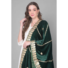 Mayawye Women's Velvet Gotta Patti Dupatta (Green, Length: 2.25 to 2.50 Mtr)