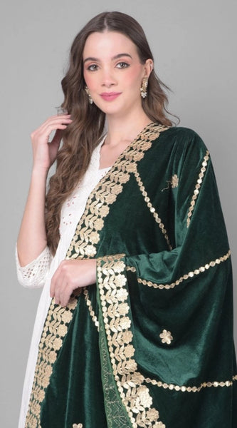 Mayawye Women's Velvet Gotta Patti Dupatta (Green, Length: 2.25 to 2.50 Mtr)