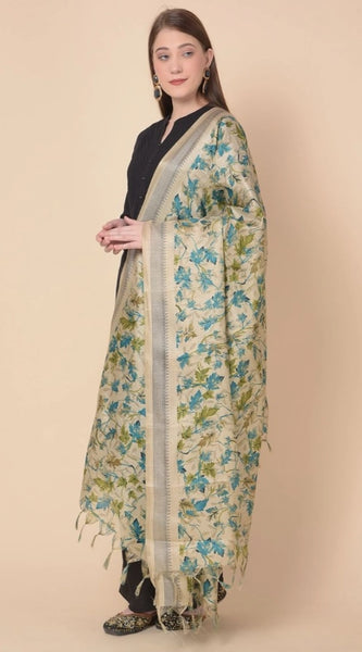 Mayawye Women's Art Silk Printed Dupatta (Gold, Length: 2.25 to 2.50 Mtr)