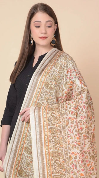 Mayawye Women's Art Silk Printed Dupatta (White, Length: 2.25 to 2.50 Mtr)