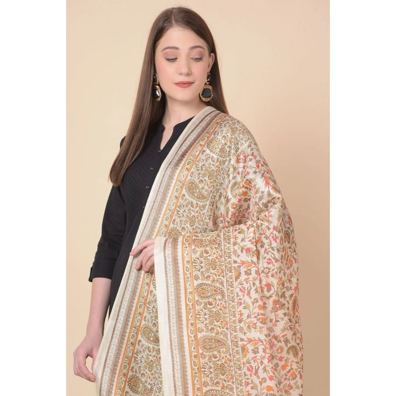 Mayawye Women's Art Silk Printed Dupatta (White, Length: 2.25 to 2.50 Mtr)